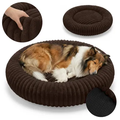 Produktbild von Domarex Dogguru Royal Lounge Rundes Hundebett Donut Hundesofa Rabbit Fur Plüsch Anti-Rutsch Waschbarer Schlafplatz, XL / Braun