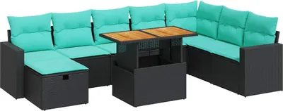 Produktbild von "2026 Aktion" 9-tlg. Garten-Sofagarnitur moderne - Gartenmöbel Sets - Gartengarnitur - mit Kissen Schwarz Poly Rattan - DEMöbel1980865