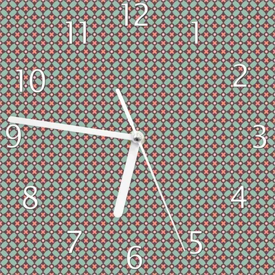 Produktbild von Wallario Design Wanduhr Muster mit Kreuzen, Kreisen und Vierecken, in rot, braun und grün aus Echtglas, Größe 20 x 20 cm