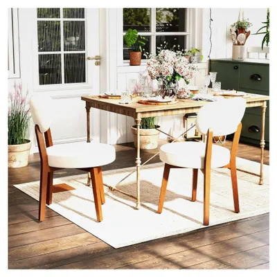 Produktbild von Esszimmerstühle 2er Set, Polsterstuhl für Küche und Wohnzimmer mit Rückenlehne und Massivholzbeinen, Leinenstuhl für Esszimmer, Wohnzimmer und Schlafzimmer, Beige