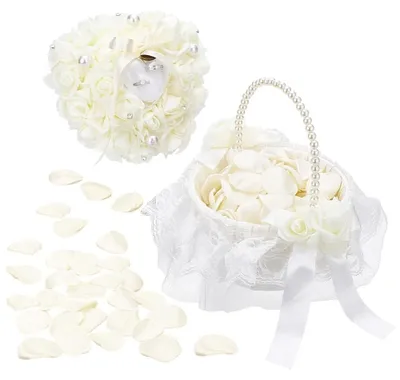 Produktbild von Omgoods – Set für die Brautjungfer – Mit Perlen – Kunstblütenblätter – Brautkissen – Dekorationsaccessoires – Beige Farben – Accessoires für die Hochzeit
