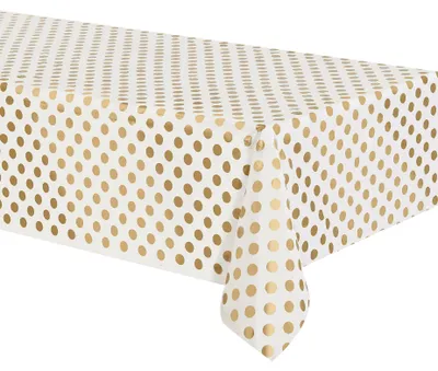 Immagine prodotto di Tovaglia in plastica bianca con pois dorati, 137 x 274 cm, per feste e compleanni