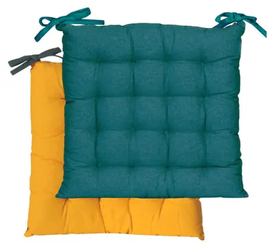 Productafbeelding van Atout Ciel zitkussen, vierkant, tweekleurig, 40 x 40 cm, eendeblauw/mosterdgeel