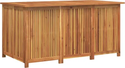 A wooden garden storage box.