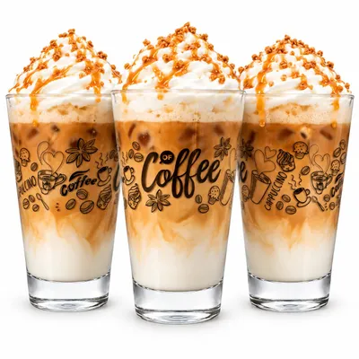 Immagine prodotto di 6 bicchieri da latte macchiato 310ml bicchieri da caffè bicchieri da tè bicchieri da tè con stampa caffè nero