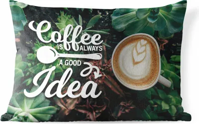 Produktbild von MuchoWow® Outdoor Kissen - Zitate - Sprichwörter - Kaffee ist immer eine gute Idee - Kaffee - 50x30 cm - Wetterfest - Lounge Kissen - Sofa kissen - Wohnzimmer Dekoration