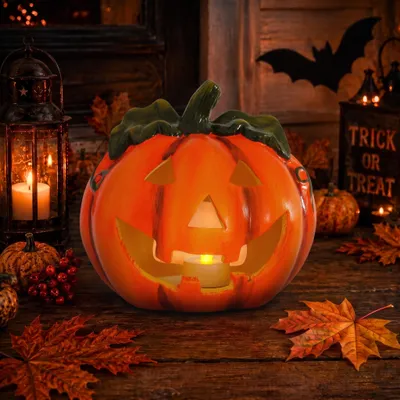 Immagine prodotto di Lanterna a forma di zucca come decorazione a LED per Halloween in formato 17x18 cm