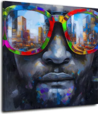Produktbild von Pop Art Mann mit Sonnenbrille Leinwandbild Wandbild Kunst: 60x60x2cm
