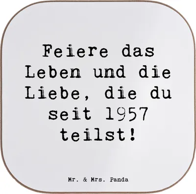 Produktbild von Mr. & Mrs. Panda Untersetzer für Gläser Spruch 1957 Geburtstag feiern - Weiß - Geschenk, Liebe, Tischuntersetzer, gläseruntersetzer, Design, Alter, Coaster, Erinnerungen