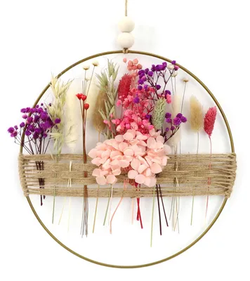 Productafbeelding van Droogbloemenkrans - 25 x 25 cm - Deurkrans - Decoratie - Doe-het-zelf natuurlijke droogbloemenkrans - Ring - Lentekrans