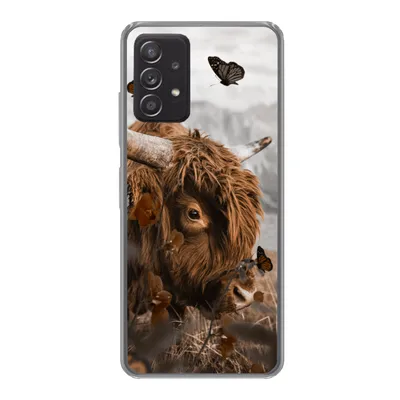 Produktbild von MuchoWow® Handyhülle Schutzhülle Hülle für Samsung Galaxy A53 5G Scottish Highlander - Schmetterlinge - Pflanzen Silikon Softcase Handy Hülle - Schutzabdeckung