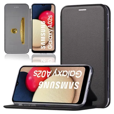 Produktbild von Handy Schutz Hülle für Samsung Galaxy A02s / M02s  Handytasche mit Magnetdeckel Kartenfach und Standfunktion Klapphülle Schwarz