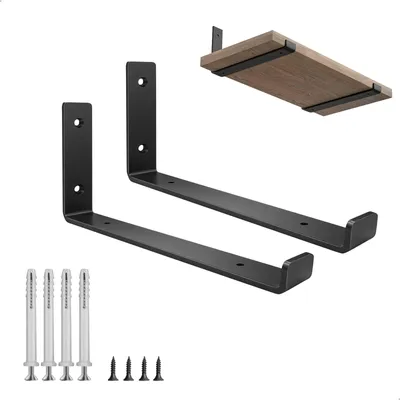 Image de Omgoods - Lot de 2 supports muraux en métal noir pour étagères