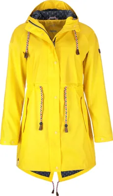Produktbild von FRIESEN Friesennerz Damen Regenjacke "Oh! Nass'is!" II mit Innenfutter - Regenmantel Outdoorjacke Regenparka wasserdicht modisch tailliert in Gelb Größe 36/38