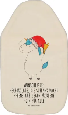 Produktbild von Mr. & Mrs. Panda Wärmeflasche Einhorn Weihnachtsmann - Weiß - Geschenk, Wärmflasche mit Bezug, Schokolade, Unicorn, naturkautschuk, Gin, Nikolaus, Weihnachten, Einhörner