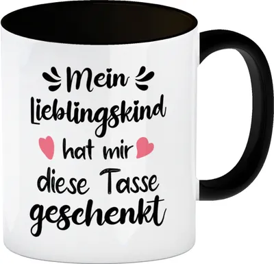 Produktbild von Lieblingskind Kaffeebecher in schwarz in weiß zum Mutter und Vatertag