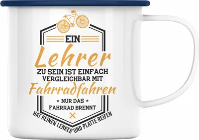 Produktbild von Trendation - Lehrer Emaille Tasse mit Spruch Zubehör Geschenke Lustig Geschenkideen Lehrer Grundschule Mathelehrer Englischlehrer Deutschlehrer Erdkundelehrer (Blau)