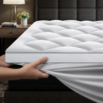 Image de Surmatelas 180 x 200 cm - Mousse viscoélastique - Hypoallergénique - Coins antidérapants - Lavable