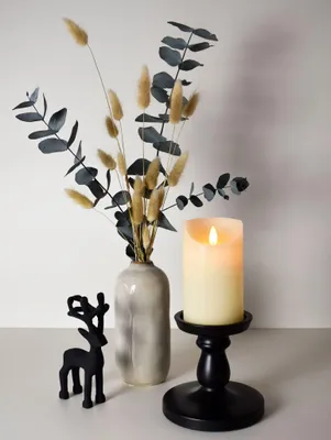 Image de Bougie ronde LED 12,5 cm crème / ivoire avec minuterie avec effet de flamme réelle