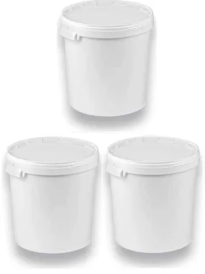Produktbild von SILPLAST Eimer mit Deckel 30L x 3 Kunststoffeimer 30 Liter lebensmittelecht stapelbar Plastikeimer leer Weiß