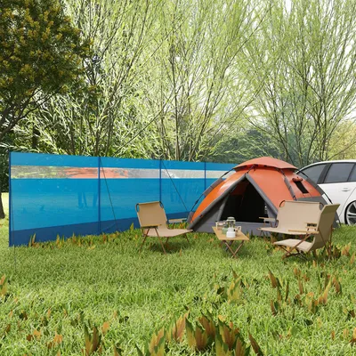 Produktbild von SUGIFT Windschutz mit Sichtfenster, Strandwindschutz Camping-Windschutz, Polyester Stahlstangen, Blau | 725 x 140 cm | 3,0 kg | inkl. Tragetasche