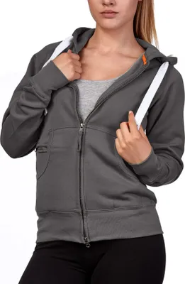 Produktbild von Mivaro Damen Sweatjacke mit Kapuze und Kängurutasche mit Reißverschlusstäschchen aus Baumwolle innen weich gefüttert Regular Fit Hoodie für Freizeit Arbeit und Alltag in vielen Farben