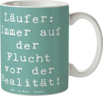 Produktbild von Mr. & Mrs. Panda Keramiktasse Laufen Realitätsflucht - Meeresbrise - Geschenk, Kaffeetasse, Sportler, Geschenke, Becher, Flucht, schöne tasse, Realität, Sport, Teetasse