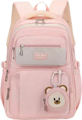 Image de Sac à dos rose pour adolescents, idéal pour l'école et les voyages, avec compartiment pour ordinateur portable et poche antivol