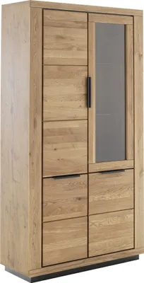 Produktbild von Vitrine >GRENO< in natur geölt, Wildeiche teilmassiv - 107x200x40cm (BxHxT)