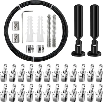 Produktbild von Wandmontageset 5m mit 24 Metallklammern und Haken, Edelstahl