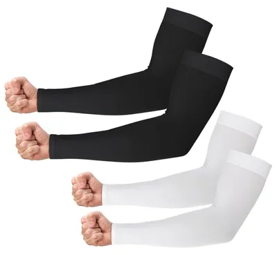 Immagine prodotto di 2 paia di bracciali unisex, traspiranti, anti-UV, a compressione, ideali per attività sportive all'aperto, giardinaggio, ciclismo e basket