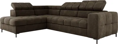 Obrázok produktu pre Rohová sedacia súprava PABLO 279x201 cm S podnožou na spanie, funkciou spania, nastaviteľnými opierkami hlavy a kovovými nožičkami, potiahnutá ľahko udržiavateľnou látkou VOGUE, pružinové odpruženie, ľavé rozloženie peny T30, RUŽOVÁ