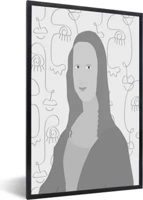 Produktbild von MuchoWow® Gerahmtes Poster Mona Lisa - Strichzeichnung - Schwarz - Weiß 20x30 cm - Poster mit Schwarzem Bilderrahmen Wandposter Rahmen Foto Bilder - Drucken - Bilder Poster im Rahmen