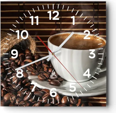 Produktbild von Wanduhr - Quadrat - Glasuhr - Aroma Kaffee Getreide - 30x30cm - Schleichendes Uhrwerk - Lautlos - zum Aufhängen bereit - Dekoration Modern - Wanddekoration aus Glas - C4AC30x30-2382