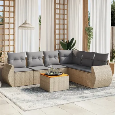 Produktbild von 7-tlg. Garten-Sofagarnitur mit Kissen Beige Poly Rattan 3225023