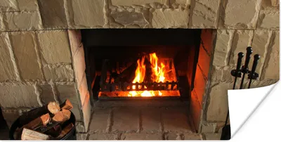 Produktbild von MuchoWow® Poster Feuerstelle in einer Steinmauer 160x80 cm - Foto Poster