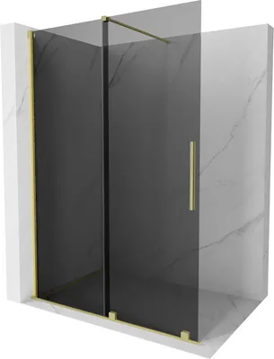 Produktbild von Mexen Velar Duschwand Walk-in 130 x 200 cm, graphit 8 mm, gebürstetes Gold - 871-130-000-43-55