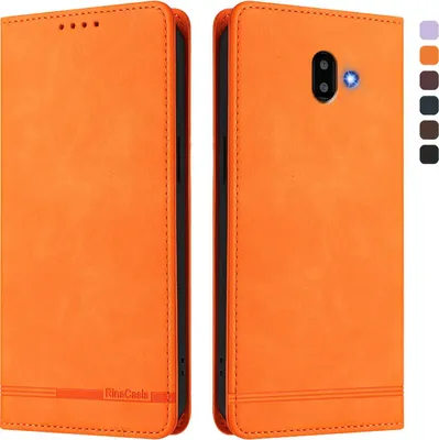 Image de Etui pour Samsung Galaxy J6 Plus, étui rétro en cuirPolyuréthaneavec support et fentes pour cartes de crédit Orange