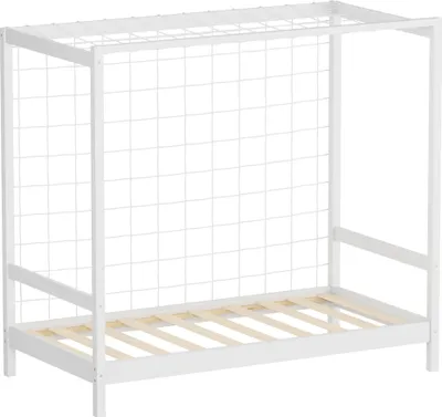Produktbild von ML-Design Kinderbett Fußballtor 80x160 cm, Weiß, Einzelbett für Kinder, Holzbett mit Lattenrost & Tornetz, Jugendbett aus Kiefernholz, Handballtor
