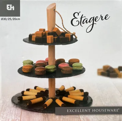 Produktbild von Runde Schiefer-Etagere Servierregal 3-stöckig Ø30/25/20/H36cm