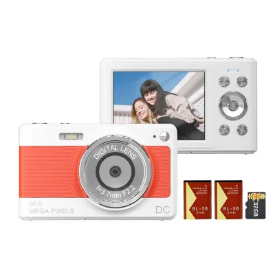 Obrázek produktu pro Digitální fotoaparát 1080P s 56 MP a 2,88" displejem - 8x zoom, automatické ostření, ochrana proti otřesům, rozpoznávání obličeje, včetně 32GB karty a 2 baterií - dárek pro děti