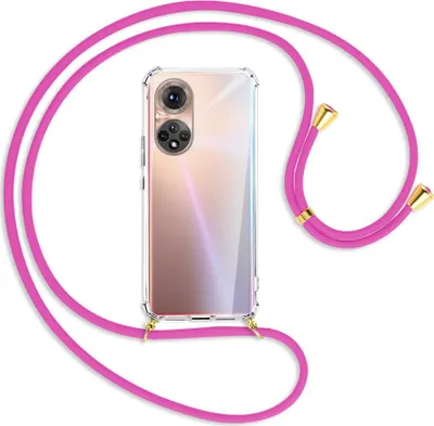 Produktbild von Handykette Backcover-Schutzhülle mit Band (Metall goldfarben) für Honor 50 (NTH-AN00) - hot pink