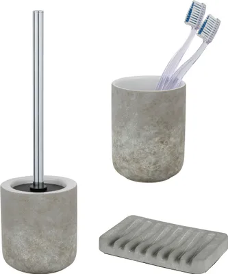 Produktbild von Schöner Wohnen Keramik Bad-Accessoire Set Londa Grau WC-Garnitur Seifenspender Zahnputzbecher