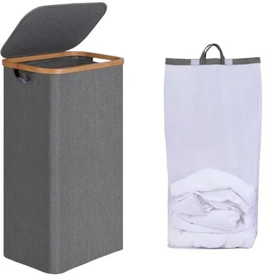 Image de Petit panier à linge avec couvercle - 75 litres - sac intérieur extensible - pliable - coton et bambou