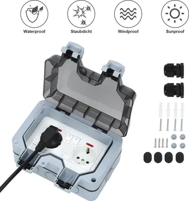 Produktbild von Jopassy 5X Außensteckdose Gartensteckdose Outdoor Steckdose IP66 16A Wasserdicht Staubdicht Wandsteckdose 2 Loch mit Schalter
