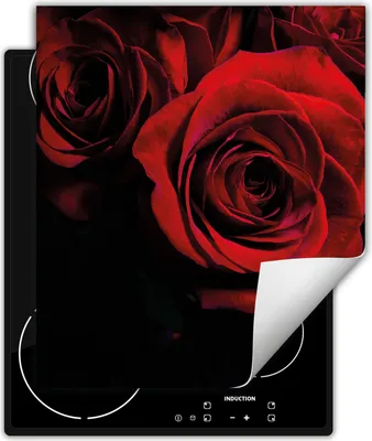 Produktbild von DarHaus Herdabdeckplatte 45x52 cm Anti Rutsch Matte Aufrollbar, schwarz - rot - Rose