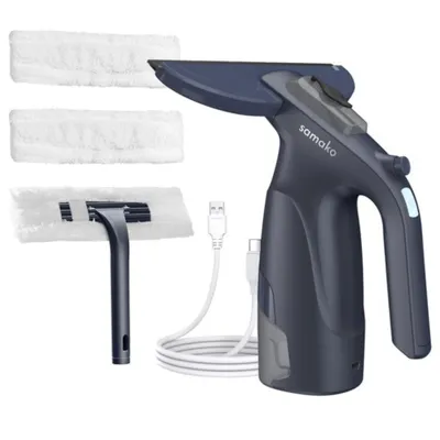 Produktbild von Samako CrystalClear Fensterwischer 3-in-1 – Sprühen, Wischen & Absaugen – Streifenfrei – 2000Pa – Kabellos – 45 Min Akku – Für Fenster, Spiegel & Flie