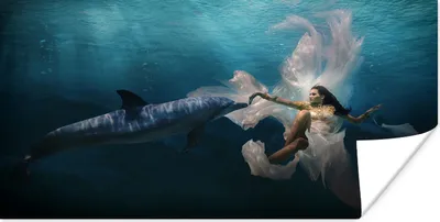 Produktbild von MuchoWow® Poster Delphin - Frau - Wasser 120x60 cm - Bild