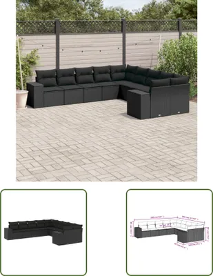 Produktbild von The Living Store 10-tlg. Garten-Sofagarnitur mit Kissen Schwarz Poly Rattan