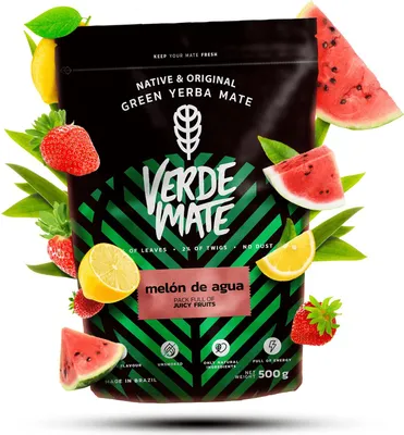 Zdjęcie produktu dla Verde Mate – herbata mate Melón De Agua 500 g – liście o grubości 5 mm, bez pyłu – łagodna – arbuz, truskawka – suszona na powietrzu – Yerba Mate z Brazylii